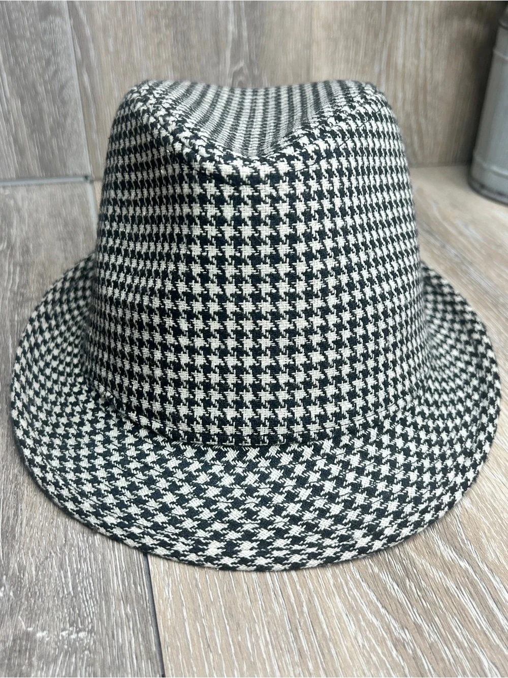Classic Houndstooth Fedora Hat Black White Checkered Pattern | One Size |